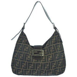 FENDI Zucchino Canvas Roll Tote Handbag Brown Black